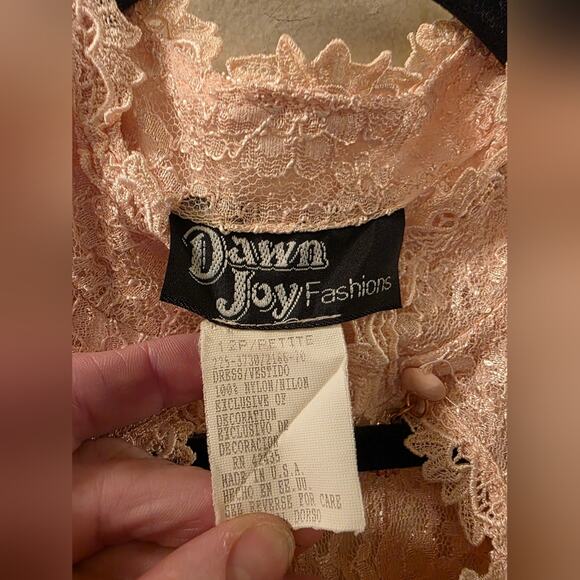Vtg 80s Blush Pink Full Lace Maxi Dress Button Front Lined Bridal Dawn Joy 12P - Picture 6 of 12